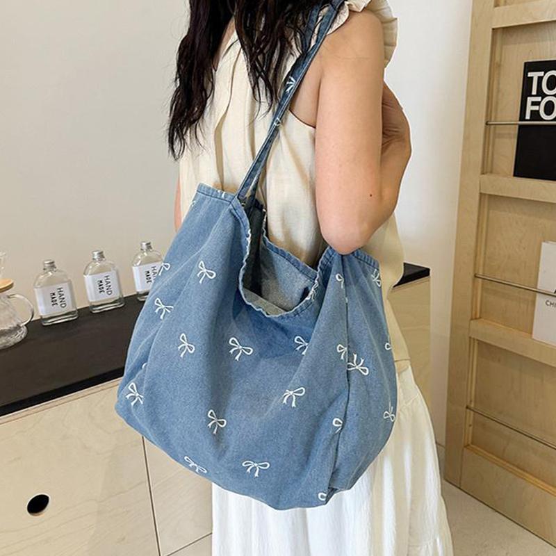 Ladies Bow Decor Denim Canvas  - Travel Accessories Tech ulasan dan harga