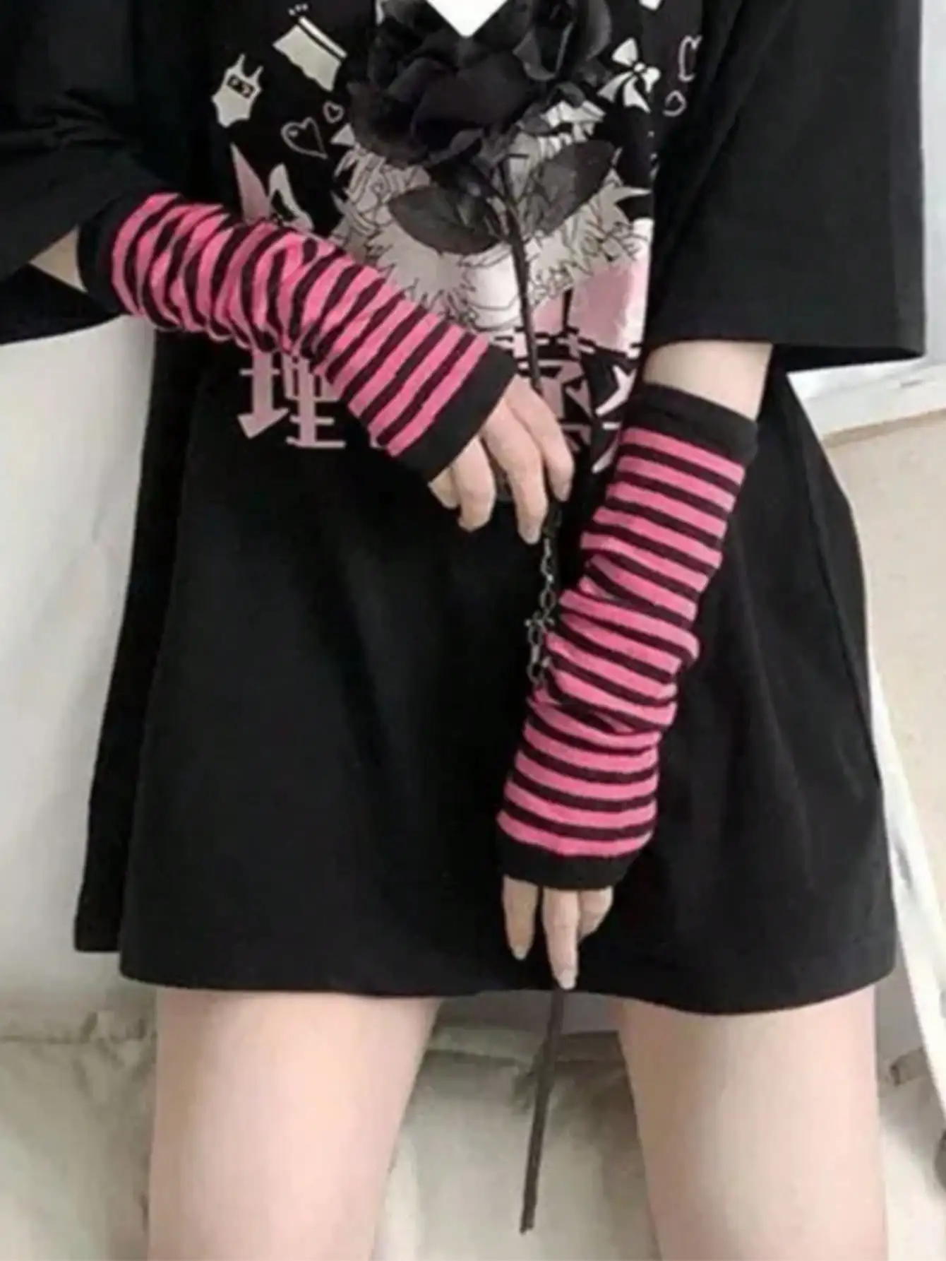 1 Pair Y2K Punk Striped Knitte - Travel Accessories Unisex ulasan dan harga