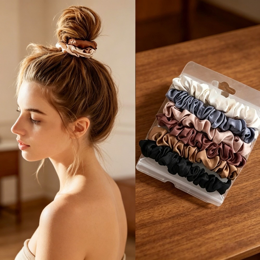 6Pcs Soft Satin Hair Scrunchie - Travel Accessories For Girls ulasan dan harga